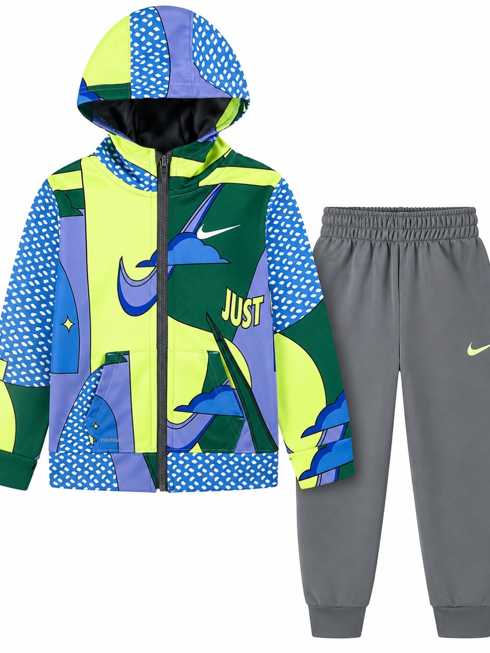 Nike Baby Boy All Day Play All Over Print Hooded Jacket & Jogger Pants 12 m